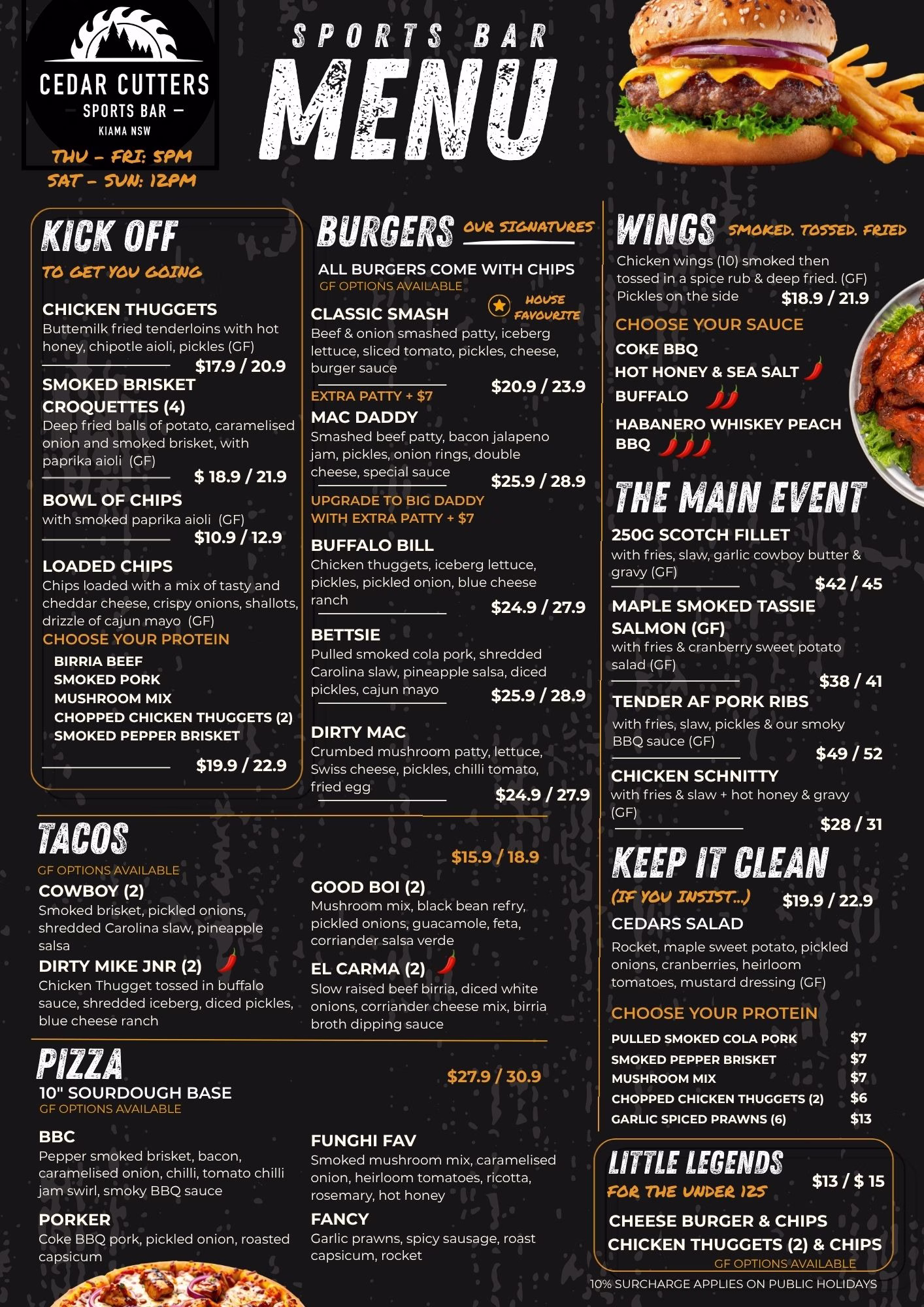 Cedar Cutters Kiama Menu